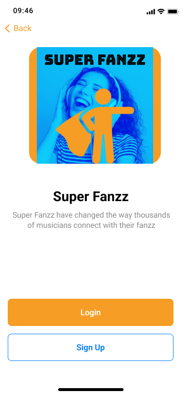 Super Fanzz Sign up home screen